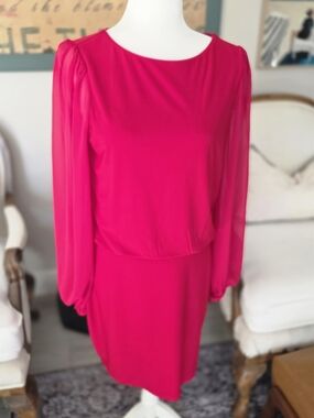 White House Black Market Fuchsia Long-Sleeve Blouson Dress